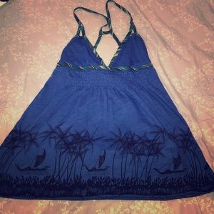 Free People Blue Tank top with palm trees